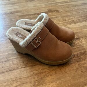 Dr. Scholl's Tan Clog Mules with Buckle Detail